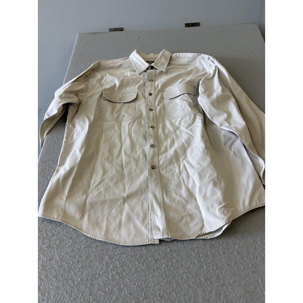 Cabela's Shirt Mens XL‎ Beige Canvas Long Sleeve Button Up Workwear Outdoor